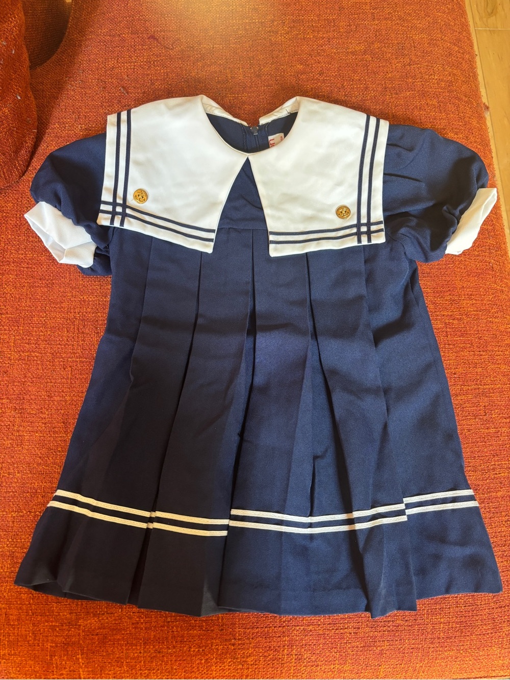 Vintage 1980s/1990s Girls Navy Sailor Dress with White Collar - Size 5